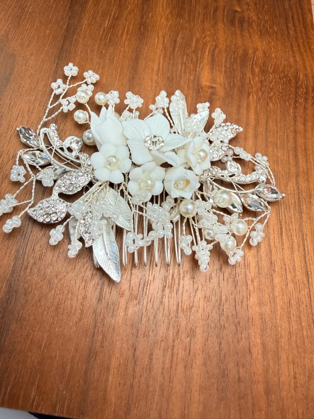 Bridal Pearl & Crystal Floral Hair Comb in White